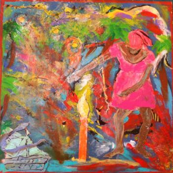Schilderij getiteld "Ayiti #3 : Danse à…" door Mango Park, Origineel Kunstwerk, Acryl