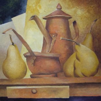 Malerei mit dem Titel "Stilleben mit Birnen" von Aivars Mangulis, Original-Kunstwerk, Öl