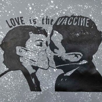 Painting titled "Love Is The Vaccine" by Mani-Kure, Original Artwork, Spray paint