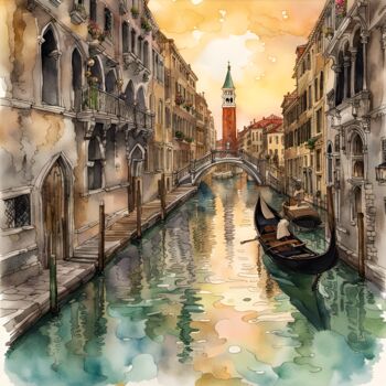 Digital Arts με τίτλο "Gondola in Venice" από Mankdhani, Αυθεντικά έργα τέχνης, Εικόνα που δημιουργήθηκε με AI