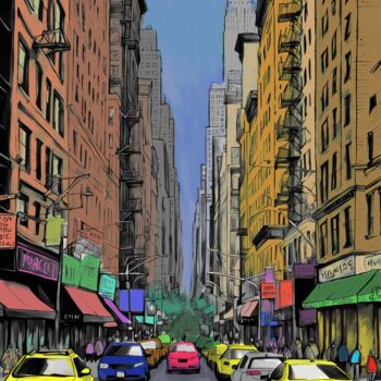 Arts numériques intitulée "Downtown New York" par Mankdhani, Œuvre d'art originale, Image générée par l'IA