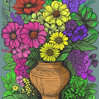 Artes digitais intitulada "Flowers in A Vase" por Mankdhani, Obras de arte originais, Marcador