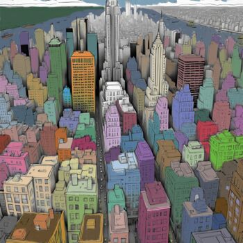 Arts numériques intitulée "New York Cityscape…" par Mankdhani, Œuvre d'art originale, Marqueur
