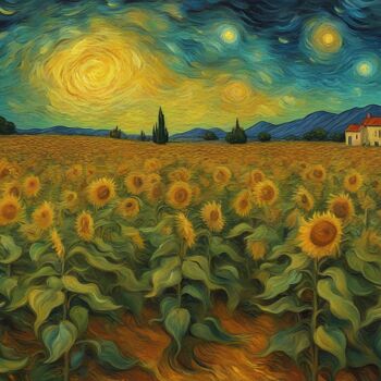 Arts numériques intitulée "Sunflower Garden on…" par Mankdhani, Œuvre d'art originale, Image générée par l'IA