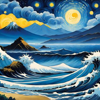 Digitale Kunst getiteld "Great Waves on A St…" door Mankdhani, Origineel Kunstwerk, AI gegenereerde afbeelding