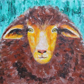 Painting titled "Lonely Sheep" by Mandy Leung, Original Artwork, Oil