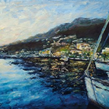 Painting titled "Ormeggio in porto 2" by Annadora Mingiano, Original Artwork, Oil