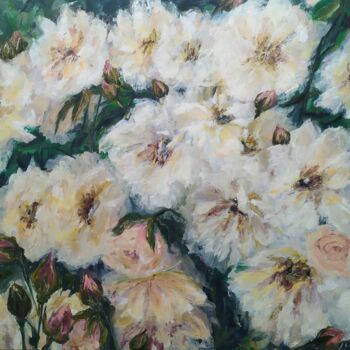 Painting titled "Roseto" by Annadora Mingiano, Original Artwork, Oil Mounted on Wood Stretcher frame
