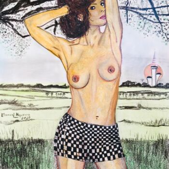 Dessin intitulée "Nudez Campestre" par Manoel Da Luz Nogueira, Œuvre d'art originale, Craie