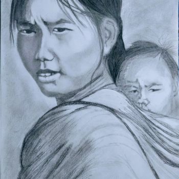 Dessin intitulée "Year of innocence" par Manoj Chakma, Œuvre d'art originale, Graphite