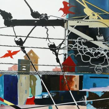 Schilderij getiteld "PLAYFUL WIRES" door Manoj Dixit, Origineel Kunstwerk, Acryl