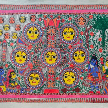Peinture intitulée "Madhubani Painting5" par Manoj Kumar, Œuvre d'art originale, Acrylique
