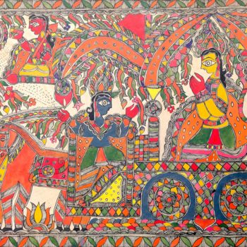 Malerei mit dem Titel "Madhubani Painting13" von Manoj Kumar, Original-Kunstwerk, Acryl