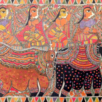 Schilderij getiteld "Madhubani Painting14" door Manoj Kumar, Origineel Kunstwerk, Acryl
