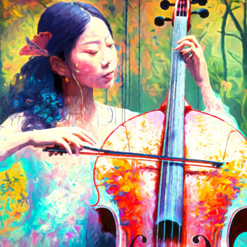 Arte digital titulada "Woman with cello" por Manolis Tsantakis, Obra de arte original, Trabajo Digital 2D