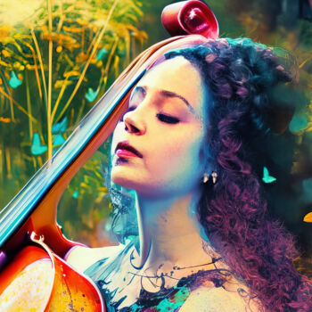 Arte digitale intitolato "Girl with cello" da Manolis Tsantakis, Opera d'arte originale, Immagine generata dall'IA