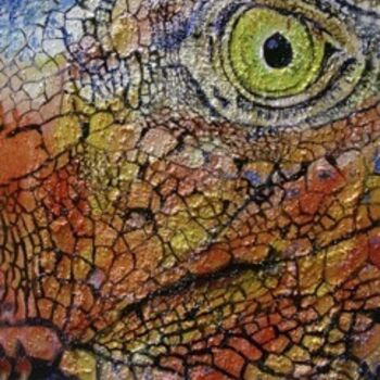 Malerei mit dem Titel "Iguana de cerquita" von Manolo Espindel, Original-Kunstwerk