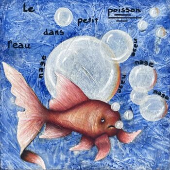 Malarstwo zatytułowany „LE PETIT POISSON DA…” autorstwa Manon Langevin (Lange), Oryginalna praca, Olej Zamontowany na Drewni…