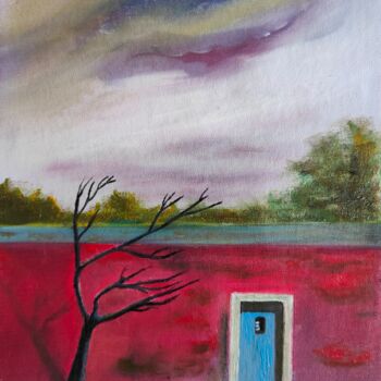 Painting titled "red wall" by Manoo Tedin, Original Artwork, Oil