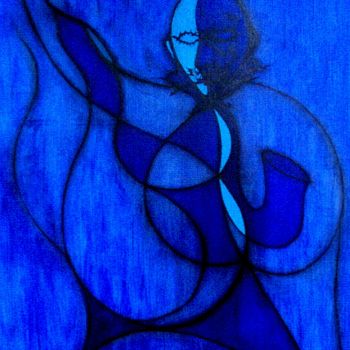 Malerei mit dem Titel "'BLUE MUSICIAN'  20…" von Manuel Santiago, Original-Kunstwerk, Öl Auf Keilrahmen aus Holz montiert