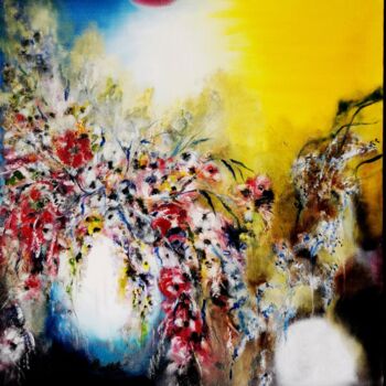 Dessin intitulée "Sun And Moon" par Mansoureh Ashrafi, Œuvre d'art originale, Huile