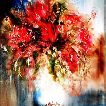 Painting titled "Spring flowers" by Mansoureh Ashrafi, Original Artwork, Oil