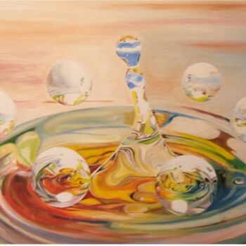 Malerei mit dem Titel "le vol des 6 bulles" von Manu Surreabulliste, Original-Kunstwerk