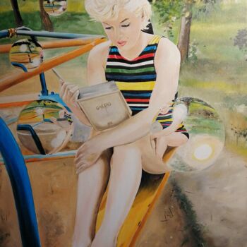 Painting titled "Norma Jeane" by Manu Surreabulliste, Original Artwork, Oil Mounted on Wood Stretcher frame