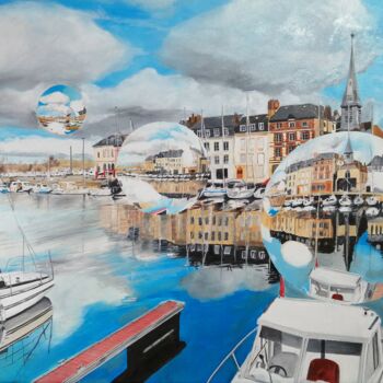 Pintura intitulada "Honfleur en décembr…" por Manu Surreabulliste, Obras de arte originais, Óleo Montado em Armação em madei…