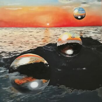Painting titled "Tramonto bolle a Ma…" by Manu Surreabulliste, Original Artwork, Oil Mounted on Wood Stretcher frame