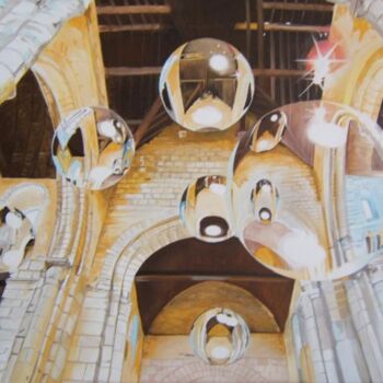 Peinture intitulée "les bulles en l'abb…" par Manu Surreabulliste, Œuvre d'art originale