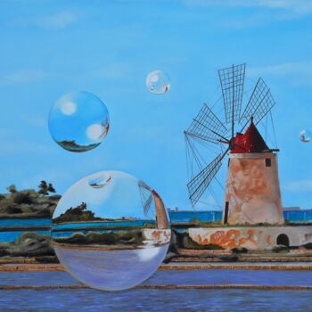 Schilderij getiteld "moulin-a-bulles-fin…" door Manu Surreabulliste, Origineel Kunstwerk, Olie