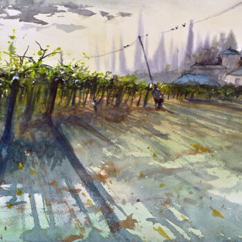 Peinture intitulée "vignerons en Italie" par Manu Toxxic, Œuvre d'art originale, Aquarelle