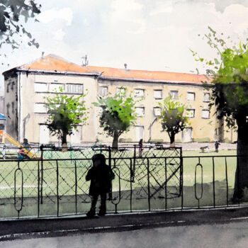 Painting titled "L'école à Lugano, S…" by Manu Toxxic, Original Artwork, Watercolor