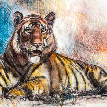 Tekening getiteld "Tiger at rest" door Manu Toxxic, Origineel Kunstwerk, Pastel