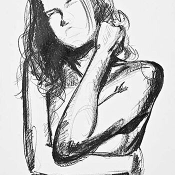 Zeichnungen mit dem Titel "Girl 011" von Manu Toxxic, Original-Kunstwerk, Kohle