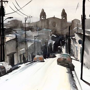 Painting titled "Calle del Sol" by Manu Toxxic, Original Artwork, Watercolor