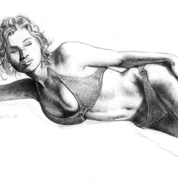 Drawing titled "Famous model in bik…" by Manu Toxxic, Original Artwork, Pencil