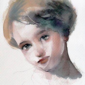 Pittura intitolato "Bambina con orecchi…" da Manu Toxxic, Opera d'arte originale, Acquarello