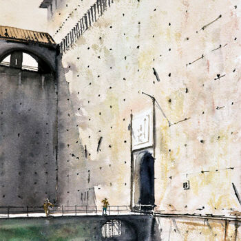 Peinture intitulée "Castello Sforzesco…" par Manu Toxxic, Œuvre d'art originale, Aquarelle