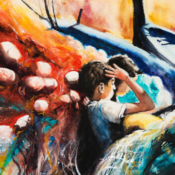 Pittura intitolato "Añorando a la infan…" da Manu Toxxic, Opera d'arte originale, Acquarello