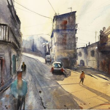 Malerei mit dem Titel "Deep Italy - Street…" von Manu Toxxic, Original-Kunstwerk, Aquarell