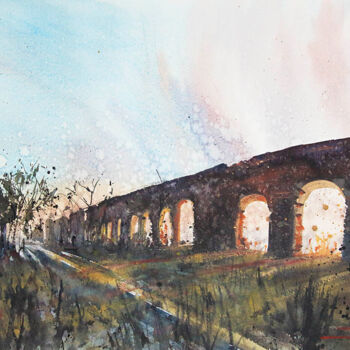 Malerei mit dem Titel "The aqueduct - Roma…" von Manu Toxxic, Original-Kunstwerk, Aquarell