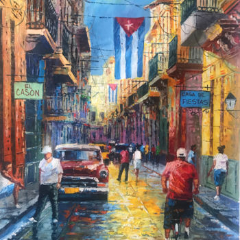 Ζωγραφική με τίτλο "La Vida en la Habana" από Manuel Alejandro Moreno Pupo, Αυθεντικά έργα τέχνης, Λάδι