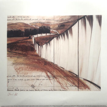 「Christo Running Fen…」というタイトルの製版 Manuel Aragonésによって, オリジナルのアートワーク, リソグラフィー