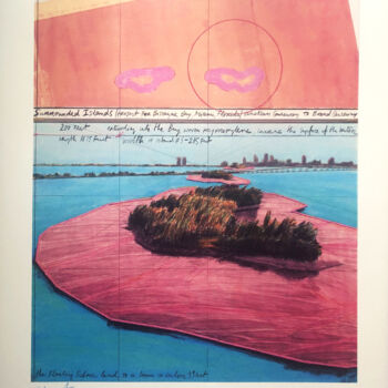 「Christo: Surrounded…」というタイトルの製版 Manuel Aragonésによって, オリジナルのアートワーク, リソグラフィー