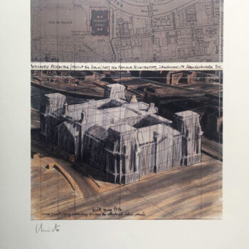 Incisioni, stampe intitolato "Christo: Reichstag…" da Manuel Aragonés, Opera d'arte originale, Litografia