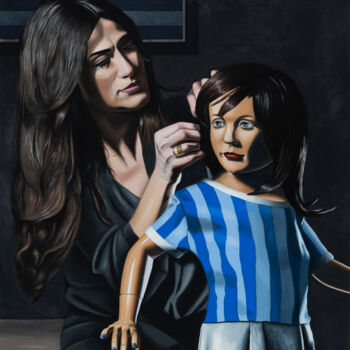 Schilderij getiteld "La Femme et l'Enfant" door Manuel Dampeyroux, Origineel Kunstwerk, Olie