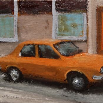 Malerei mit dem Titel "Renault 12 orange" von Manuel Leonardi, Original-Kunstwerk, Öl