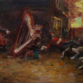 Pintura intitulada "La harpiste" por Manuel Leonardi, Obras de arte originais, Óleo